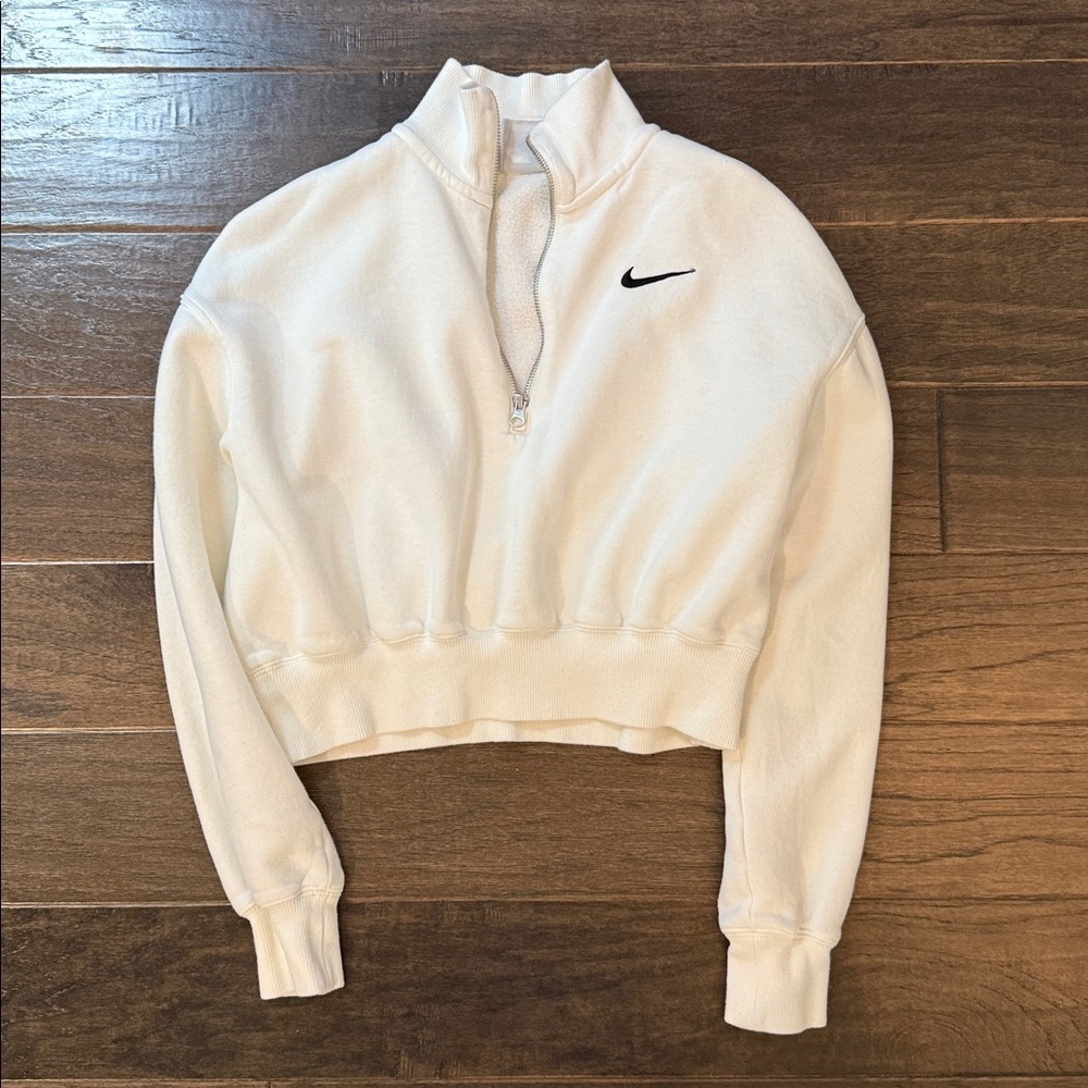 Nike White Half-Zip Cropped Sweatshirt